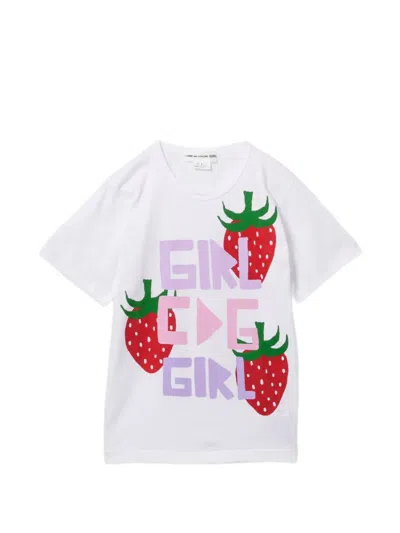 Comme Des Garcons Girl Strawberry Print Top In White