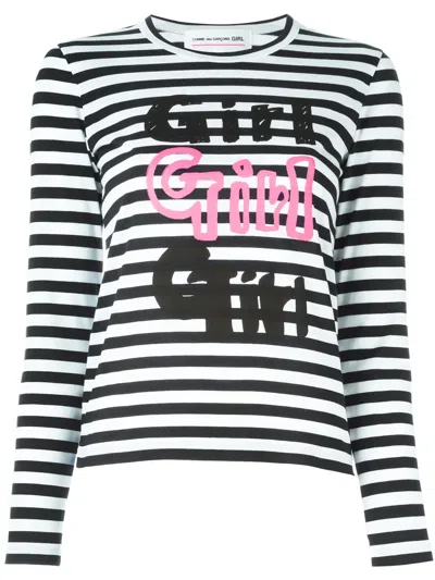 Comme Des Garcons Girl Striped 'girl' Print T-shirt In Multi