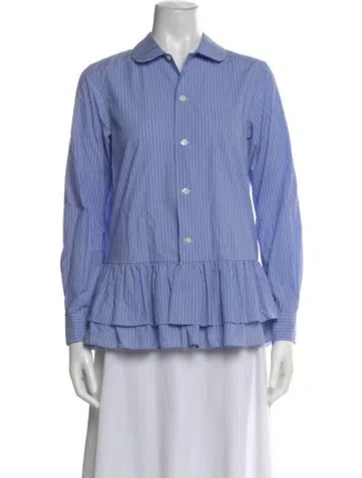 Pre-owned Comme Des Garçons Girl Striped Long Sleeve Blouse In Blue