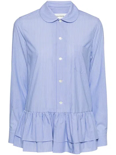 Comme Des Garcons Girl Striped Ruffle Shirt In Blue