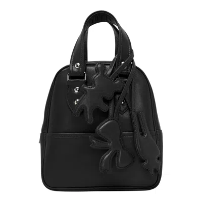 Comme Des Garcons Girl Synthetic Leather Bear Charm Bag In Black