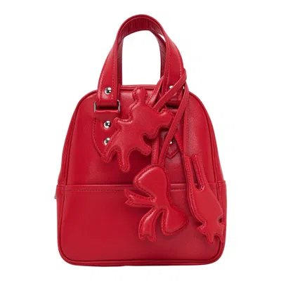 Comme Des Garcons Girl Synthetic Leather Bear Charm Bag In Red