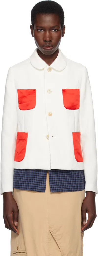 Comme Des Garcons Girl White & Red Gabardine & Satin Blazer