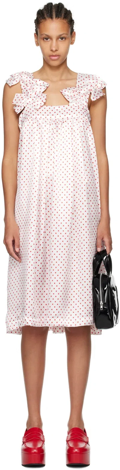 Comme Des Garcons Girl White Bow Midi Dress In 4 White/red