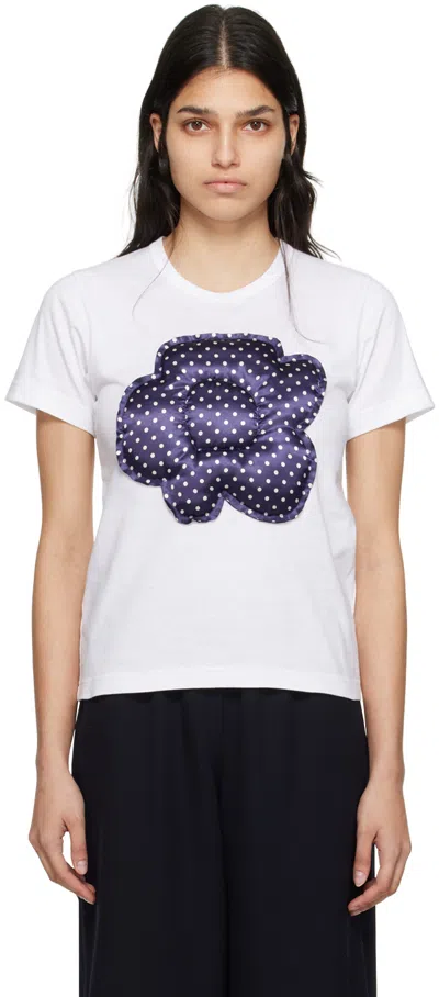 Comme Des Garcons Girl Flower-appliqué Crew-neck T-shirt In 1 White/navy/white