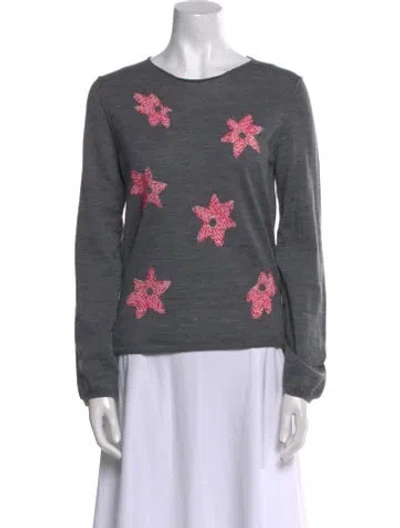 Pre-owned Comme Des Garçons Girl Wool Floral Print Sweater In Gray