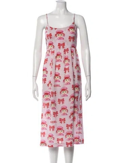 Pre-owned Comme Des Garçons Girl Wool Midi Length Dress In Pink