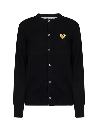Comme Des Garçons Gold Heart-embroidered Wool Cardigan In Black