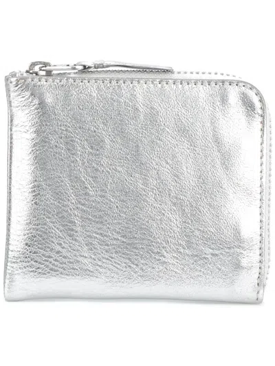 Comme Des Garçons Wallet Gold Line Small Leather Zip Wallet In Silver