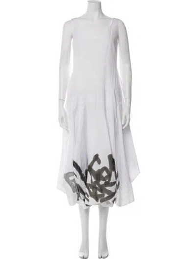 Pre-owned Comme Des Garçons Graphic Print Midi Length Dress In White