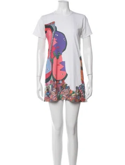 Pre-owned Comme Des Garçons Graphic Print Mini Dress In White
