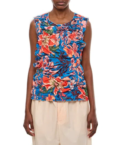Comme Des Garçons Graphic Printed Ruched Sleeveless Top In Multi