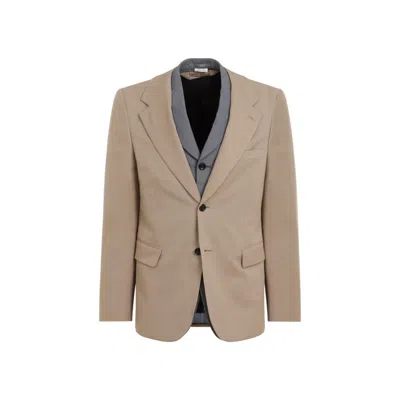 Comme Des Garçons Gray And Beige Layered Wool Jacket