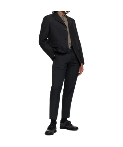 Comme Des Garçons Gray Dobby Stripe Trousers In Black