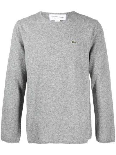 COMME DES GARÇONS GREY INTARSIA-KNIT LOGO WOOL JUMPER