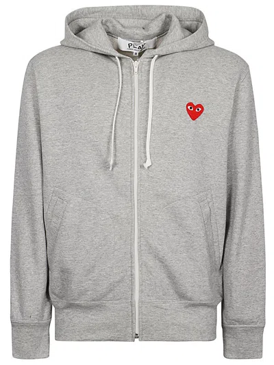 COMME DES GARÇONS GREY LOGO ZIPPED HOODIE
