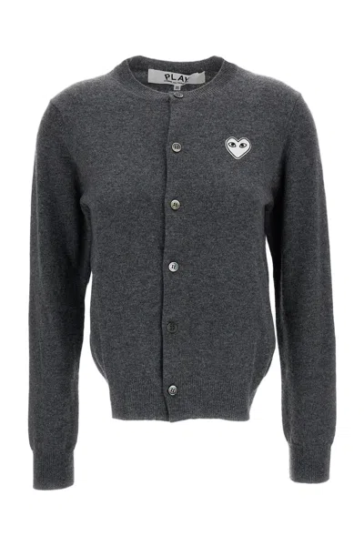 Comme Des Garçons Grey White Emblem Wool Round-neck Cardigan