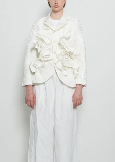 Comme Des Garçons Grosgrain Lace Ruched Blazer In White