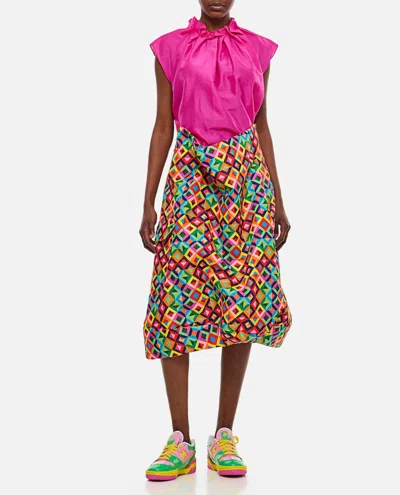 Comme Des Garçons Grosgrain Printed Midi Skirt In Multicolour