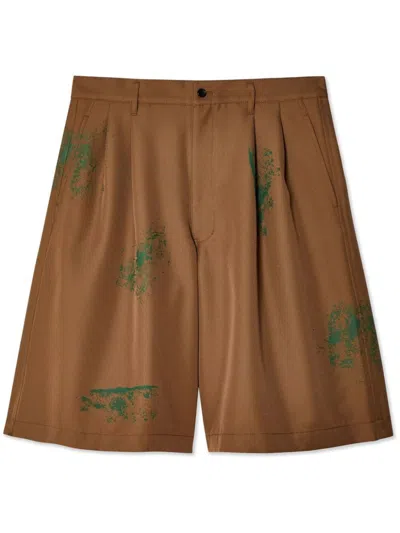 Comme Des Garçons Hand Printed Shorts In Brown