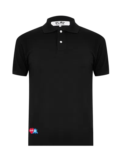 Comme Des Garçons Heart Invader Logo Polo Shirt In Black