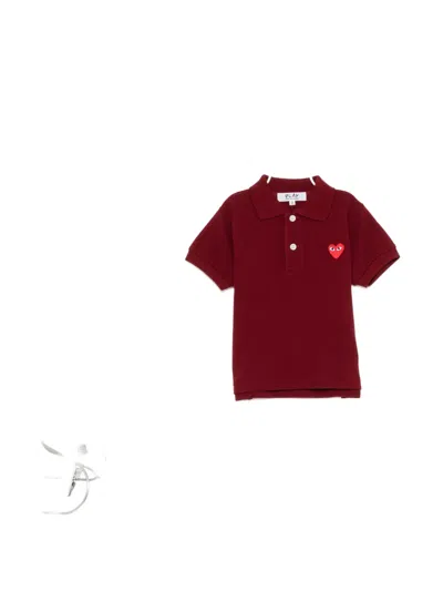 Comme Des Garçons Kids' Heart Logo-patch Polo Shirt In Red