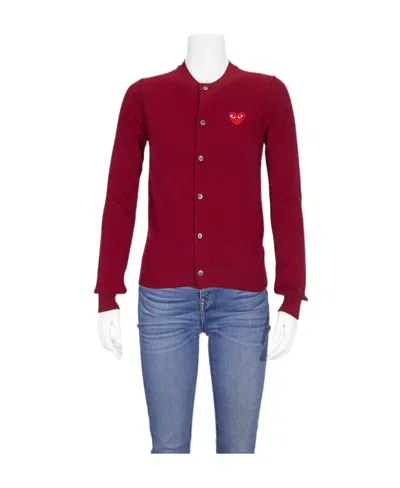 Comme Des Garçons Heart Motif Cardigan In Red