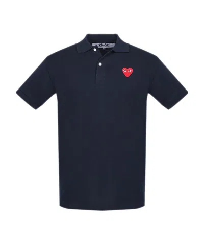 Comme Des Garçons Heart-patch Cotton Polo Shirt In Black