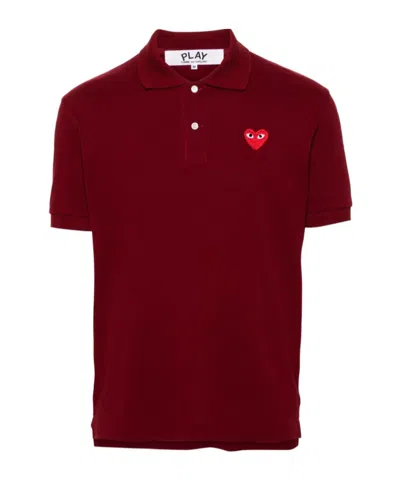 Comme Des Garçons Heart-patch Cotton Polo Shirt In Red