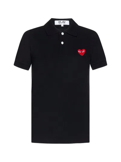Comme Des Garçons Heart Patch Polo Shirt In Black