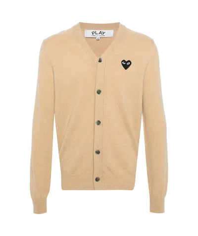 Comme Des Garçons Heart-patch Wool Cardigan In Nude