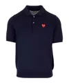 Comme Des Garçons Heart-patch Wool Polo Shirt In Black