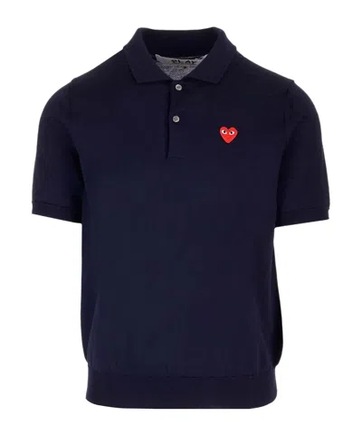 Comme Des Garçons Heart-patch Wool Polo Shirt In Black