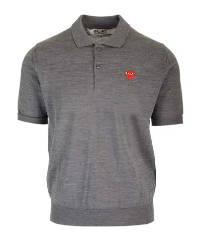Comme Des Garçons Heart-patch Wool Polo Shirt In Gray