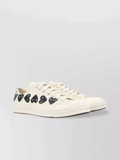 Comme Des Garçons Contrast Heart Print Canvas Sneakers In White