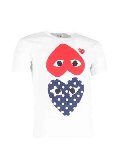 Pre-owned Comme Des Garçons Heart-print Polka-dot T-shirt In White