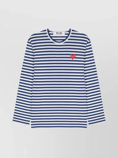 Comme Des Garçons Heart Striped Crew Neck Jersey T-shirt In Blue