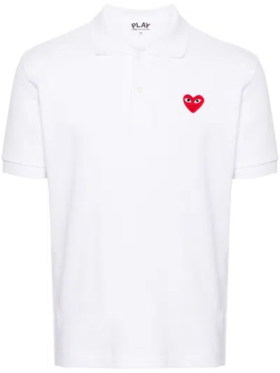 Comme Des Garçons Comme Des Garcons Heart-embroidered Cotton Polo In White