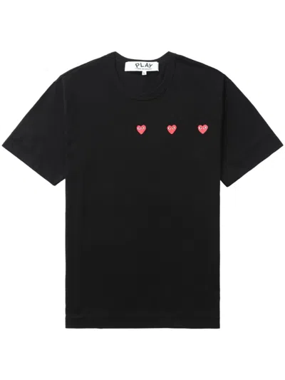 Comme Des Garçons Comme Des Garcons Heart-embroidered Cotton T-shirt In Black