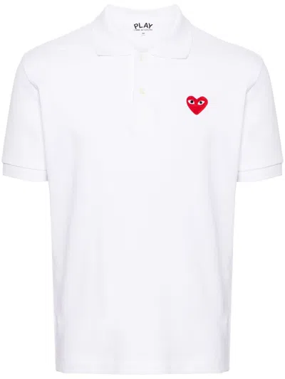 Comme Des Garçons Comme Des Garcons Heart-patch Cotton Piqué Polo In White