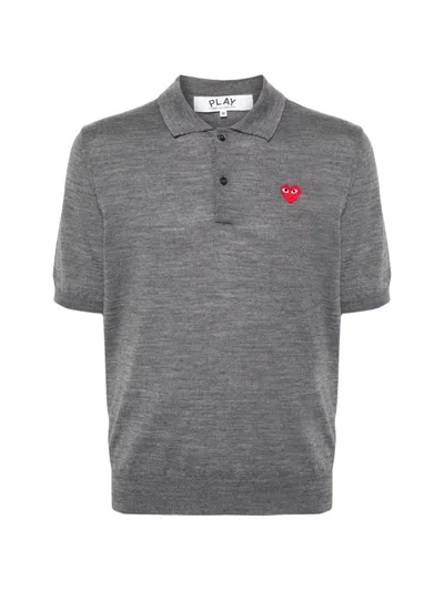 Comme Des Garçons Heart-patch Polo Shirt In Gray