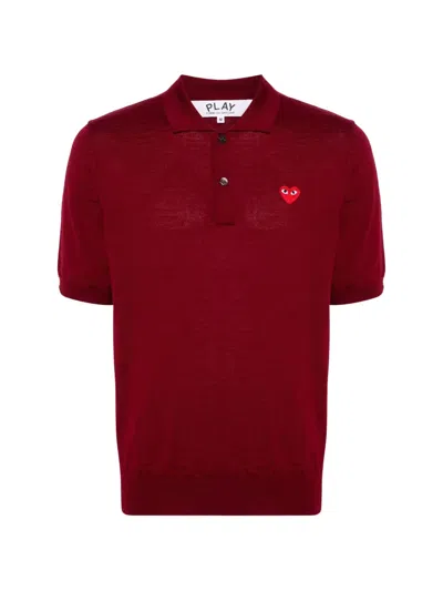 Comme Des Garçons Heart-patch Polo Shirt In Burgundy