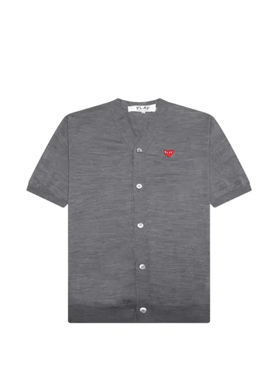 Comme Des Garçons Heart-patch Short-sleeve Cardigan In Gray