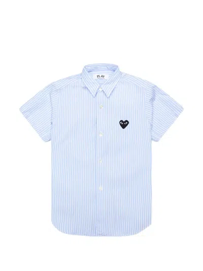 Comme Des Garçons Kids' Heart-patch Striped Shirt In Blue