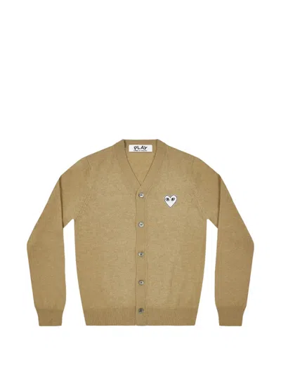 Comme Des Garçons Heart-patch V-neck Cardigan In Brown