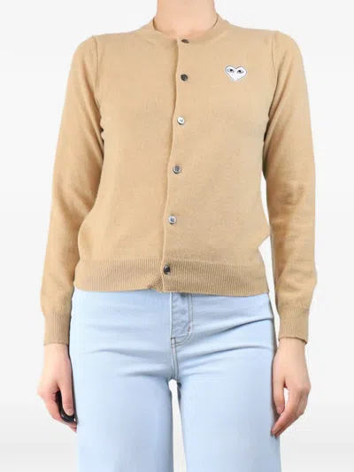 Pre-owned Comme Des Garçons Heart-patch Wool Cardigan In Neutral