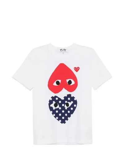 Comme Des Garçons Heart-print Polka-dot T-shirt In White