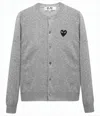 Comme Des Garçons Heather Grey Wool Cardigan With Iconic Heart Emblem In Gray