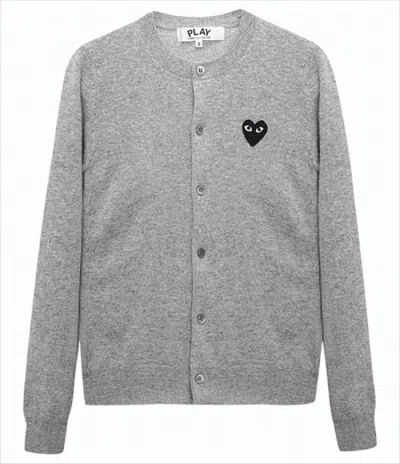 Comme Des Garçons Heather Grey Wool Cardigan With Iconic Heart Emblem In Gray