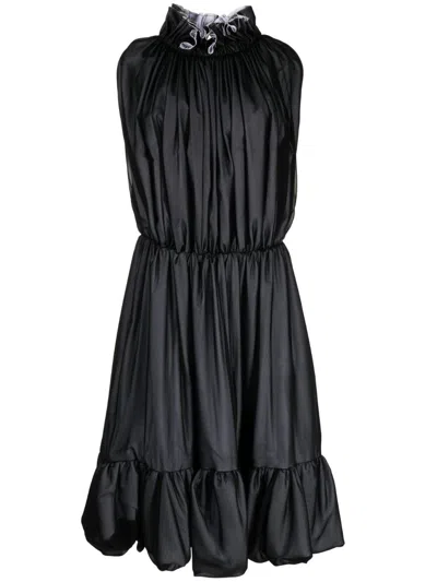 Comme Des Garçons High-neck Puffball Midi Dress In Black